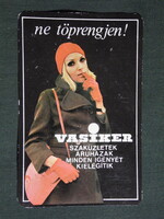 Kártyanaptár, Vasiker szaküzletek áruházak, Szombathely,Sárvár, Kőszeg, női modell 1979,  (8)