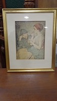 Glatz Oszkár (Prihoda) színezett rézkarc, szép keretben