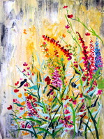 Wildflowers field- acrylic painting / Vadvirágos rét - . akril festmény aranyfüsttel