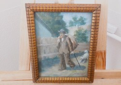 (K) Kohán György életkép festmény  23x29 cm kerettel