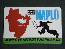 Kártyanaptár,Hajdú-Bihari Napló napilap,újság,magazin,grafikai,térképes,Debrecen, 1979,  (8)
