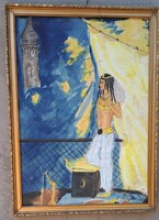 Remsey : Keleti életkép.Tempera karton. Mérete: 42x30 cm. Üvegezett kerettel.