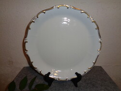 Zsolnay kőr alakú tál , széles arany tollazással , 29 cm