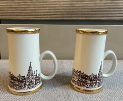 Hollóházi porcelán aranyozott korsók