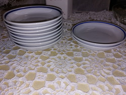 Zsolnay menzás, kék csíkos porcelán kis csemegés, süteményes tányér, 13cmm