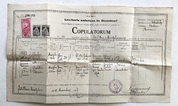 Máréfalva, Satu Mare, házassági anyakönyvi kivonat, 1927 - magyar és román okmánybélyegekkel