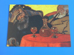 Rippl-Rónai József: Apám és Piacsek vörösbor mellett c. festménye /1907/ - képeslapon;