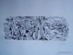 Kétarcú Tisza, 1997., tus, papír, jelzett. 13 cm x 26 cm. Egyedi grafika /nem sokszorosíto