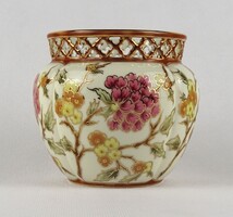 1U049 Hibátlan vajszínű áttört Zsolnay porcelán kaspó