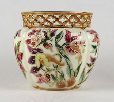 1U046 Hibátlan vajszínű áttört orchideás Zsolnay porcelán kaspó