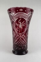 1T897 Régi Hatalmas bordó csiszolt kristály váza 37.5 cm