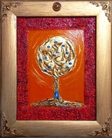 Oltalmazó életfa. 27x23 cm zománckép. Prima díjas művésztől tanúsítvánnyal. Károlyfi Zsófia  /1952