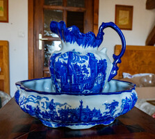 Különleges angol Victoria Ware porcelán mosdótál kiöntővel