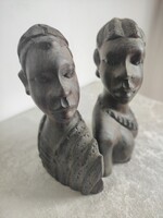 Faragott ébenfa páros mellszobor afrikai törzsi nászajándék kézműves termék vintage fengshui design