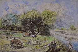Elekfy Jenő (1895-1968) PATAK PARTJÁN TEHENEKKEL