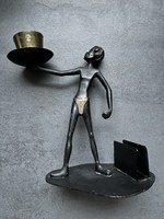 Régi, stilizált bronz (?) figurás ﻿asztaldísz, gyertyatartó