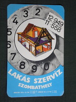 Kártyanaptár,Lakás Szerviz Szombathely,Sárvár,Vasvár,Körmend,Celldömölk,grafikai , 1980,  (8)