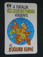 Kártyanaptár, Közlekedésbiztonsági tanács, grafikai rajzos, baleset megelőzés,verseny, 1980,  (8)