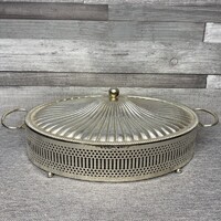 PYREX üveg, ezüstözött tálaló