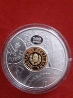 2024.évi 100 éves az MNB ezüst emlékérme PP, prospektussal, certifikációval.
