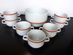 Alföldi porcelán sárga és barna csíkos leveses tál leveses csészékkel