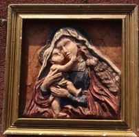 1800 -as évek elejéből papírmasé Szűz Mária a Kisdeddel falikép