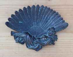 Szecessziós bronz névjegytartó/hamutartó - Ganz és Társa, Budapest, 1910k.