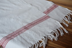 PÁR Antik régi népi len vászon szőtt szőttes törölköző törlő konyharuha 97 x 49 + rojt dísztörölköző