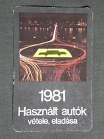 Kártyanaptár,MERKUR autókereskedelmi vállalat,Budapest, 1981,  (8)