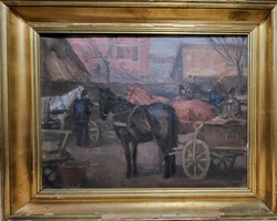 Chiovini Ferenc: Vásárban '960', 90x70 cm