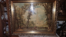 John Constable-(-1776- 1837  tájképfestő-)-Salisbury- katedrális -festményrepro,  rusztikus keretben