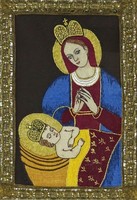 1N258 Győri Könnyező Szűz Máriát ábrázoló aranyfonalas részletgazdag hímzés 48.5 x 38 cm