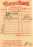 Számolócédula:  Csángó Henrik bőröndös, Budapest, reklám.