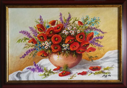 Nagy Éva (1954) - Pipacsos csendélet -40x60 cm.-