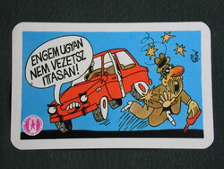 Kártyanaptár,Közlekedésbiztonsági tanács, grafikai rajzos, baleset megelőzés, 1982,  (8)