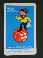 Kártyanaptár, Totó Lottó szerencsejáték, grafikai rajzos,reklám figura, 1982,  (8)