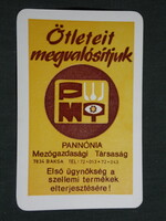 Kártyanaptár,PMT,Pannónia mezőgazdasági társaság,Baksa,grafikai, 1982,  (8)