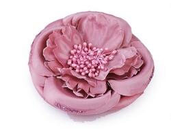ESKÜVŐ BCS05 - Kitűző, bross, hajcsat - púder színű szatén virág, rózsa kb. 11cm
