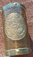 Vintage RZS Hecho en MEXICO Réz és sárgaréz azték kalapált csésze pohár maja naptárral
