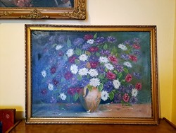Ismeretlen alkotó festménye: Virágok vázában 84 x 62 cm