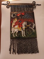 Orosz zománc + réz függő fali plakett, Fém fali dísztárgy 30×15/25 cm