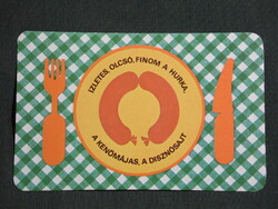 Kártyanaptár,Állatforgalmi húsipari vállalat, Miskolc,hurka,grafikai 1982,  (8)