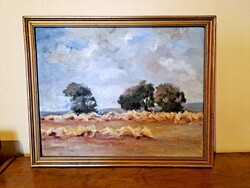 Ismeretlen alkotó festménye: Búza aratás 55 x 45 cm
