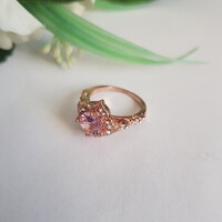 ÚJ, rózsaszín-kristály strasszköves rosegold színű 925 sterling ezüst gyűrű - USA 6 és 8 méretek