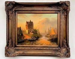 Ifj. Vigyázó László Vila Folyóparti jelenet KERETEZVE 65x75cm