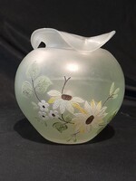 Cseh üveg Retro váza kézi festett  és készítésü 16 X14 cm hibátlan