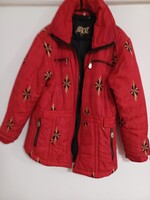 Női, piros- fekete/ arany mintás dzseki