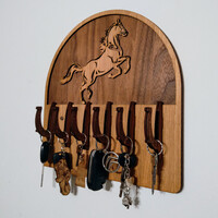 Lovas mintás fa fali kulcstartó – 6 patkó kampóval
