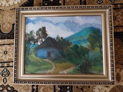 Nagybányai házikó  a Keresztheggyel - Farkas Eszter (1900-1983) jelzéssel