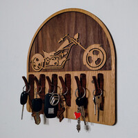 Motoros mintás fa fali kulcstartó – 6 fékkar design kampóval